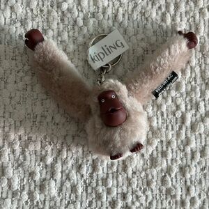Kipling Beige Plush Monkey Keyring with Brown Accents